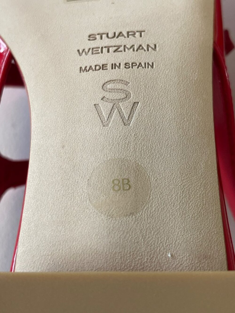 Stuart Weitzman $475 Claris Red Patent Leather Rhinestone Slingback Size 8 NEW - Picture 9 of 9